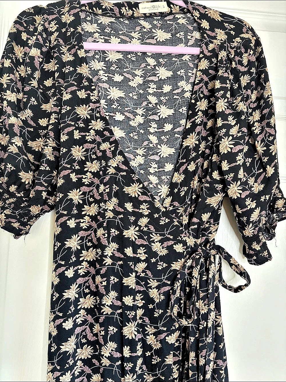 Natural Life Floral Wrap Maxi Dress in Black & Pink Size Large